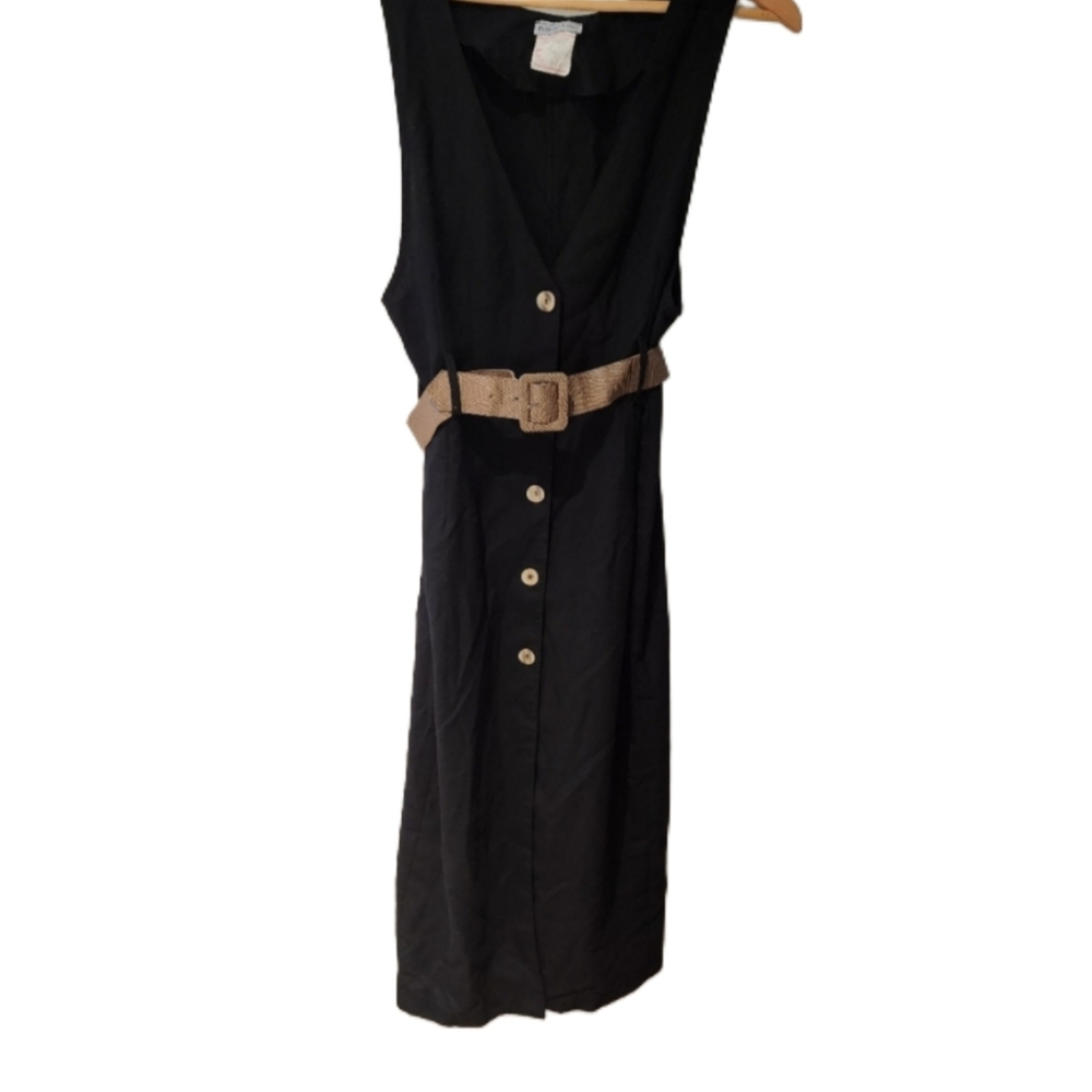 Pelican Cove Vintage Size 7/8 Fitted Mid Length Black Button Up Dress With Belt‎